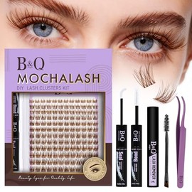 B&Q Pestañas Postizas Pestañas Café Kit Completo Marrones Mochalash 01 Extensiones de Pestañas de Racimo Curvatura C de 8-16 mm b&q lashes Completo co
