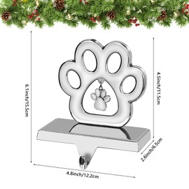 Hooqict 3D Dog Paw Christmas Stocking Holder with Pendant for Mantel Silver Metal Pet Paw Fireplace Decorations Stocking Holder Christmas Stocking Hanger for Christmas Decorations Xmas Holiday Supplie