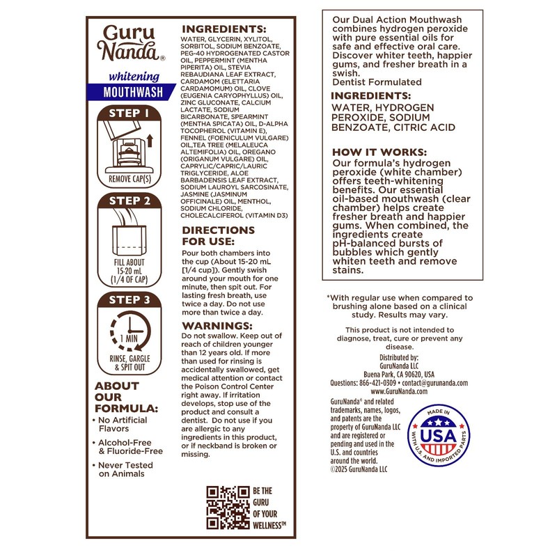 GuruNanda Teeth Whitening Dual Barrel Oxyburst Mouthwash - Alcohol &