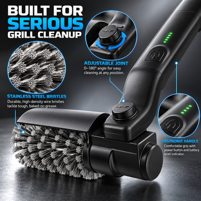 Electric Grill Brush Rechargeable, Cordless Rotary Grill Cleaner with Adjustable