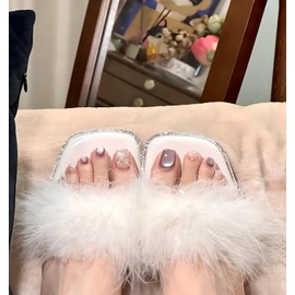 [ALLEVG]ネイルチップ 足用 24枚入 フットネイルチップ フットネイル 足用 マグネットネイルチップ 夏 付け爪 スモーキーパープル 結婚式 成人式 可愛い 人気 かわいい シンプル 繰り返し使える