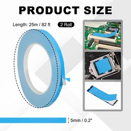PATIKIL Thermal Adhesive Tape, 2 Rolls 25m x 5mm x 0.2mm Double Side Adhesive Thermal Conductive Tape for Heatsink LED GPU Modules Computer CPU IC Chip, Blue