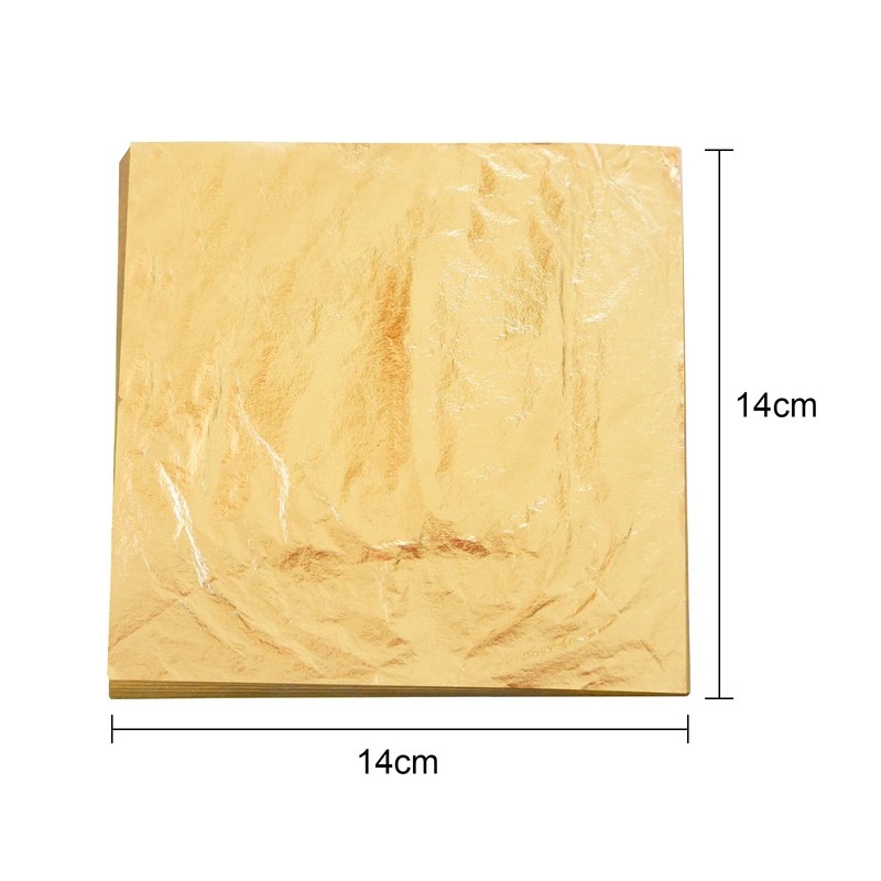 VGSEBA Gold Leaf Sheets-100pcs Gold Foil Leaf 14x14cm for Gilding,