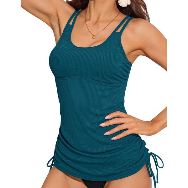 Charmo Ribbed Tankini Top for Women Tummy Control Padded Bathing