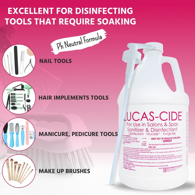 LUCAS-CIDE Salon & Spa Disinfectant, Multipurpose Surface Sanitizer, Bundle with