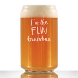 Fun Grandma - Funny Beer Can Pint Glass Gift for Grandmothers - Cute Engraved Glasses for Grandparents - 16 oz