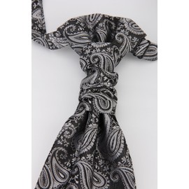 Hello Tie Pre-tied Microfiber Ascot Ruche Paisley Cravats Tie for Men (Silver)