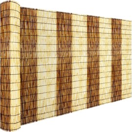 Natural Reed Fencing Rolls,5.5FT X 16.4FT Reed Screen Curtain Bamboo Fence Covering Privacyfor Outdoor Backyard Patio（Stripy）
