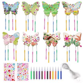 Children's Birthday Crafts, Wind Chime Craft Set Children, Wind Chime Wood, Craft Set Spring Children, Butterfly Craft Set, Butterflies Wood for Girls Boys DIY Crafts School Nursery