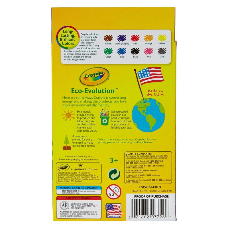 Crayola Fine Line Markers, Assorted Classic 10Ct - Pack of