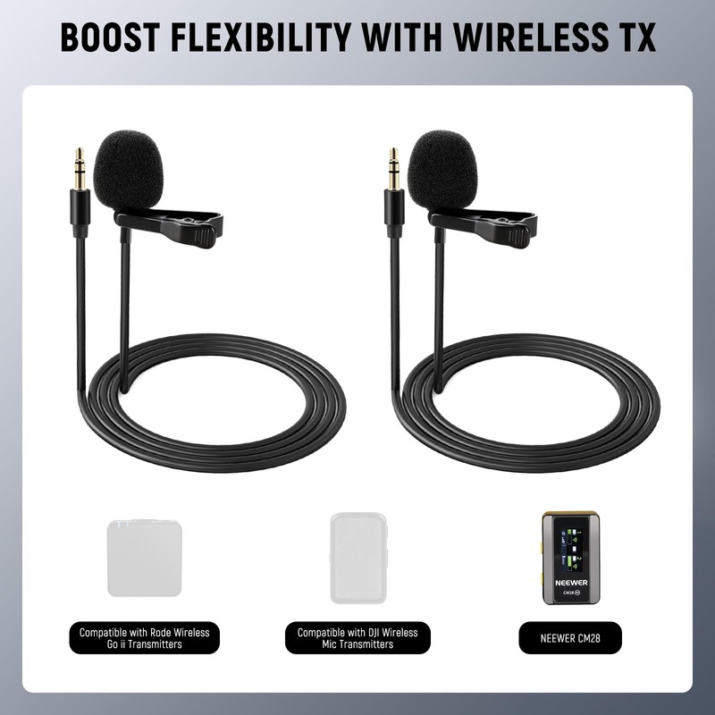 NEEWER Lavalia Lapel Microphone 2 Pcs Clip On Omnidirectional Wired