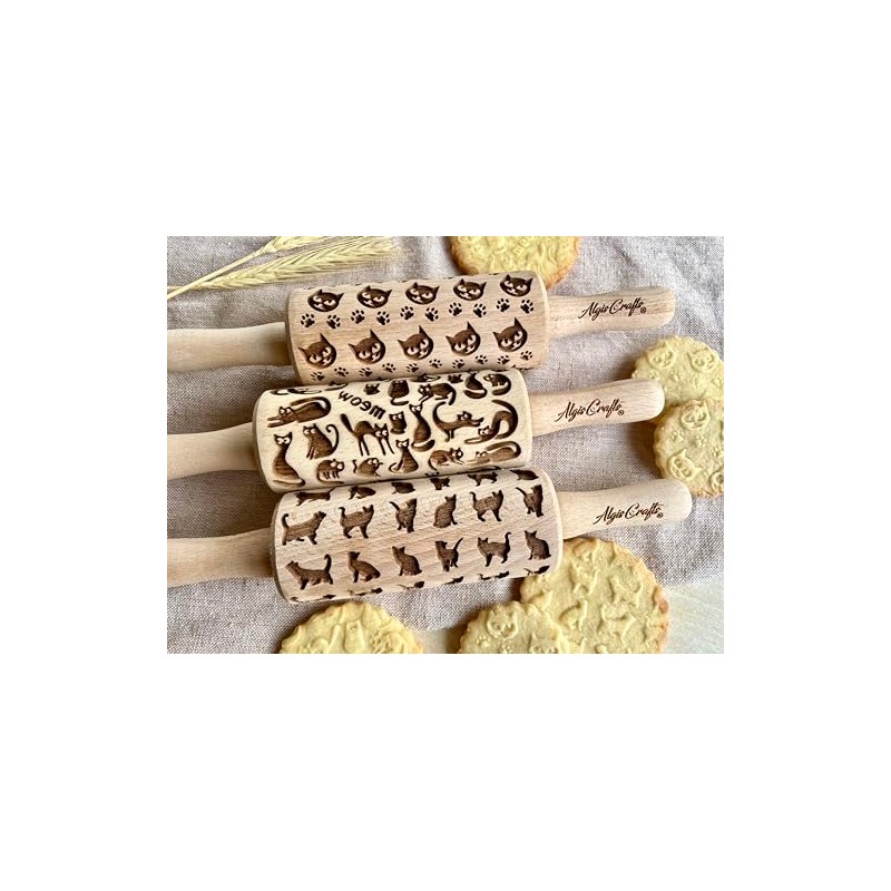 Embossing rolling pin cat set of 3 children's rolling pin