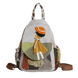 YIMOYICAI Backpack Purse for Women Girl's Convertible Sling Bag Boho Hippie Embroidered Woven Canvas with Woven Cotton Perfect Small Sling Bag Girl in the Wind