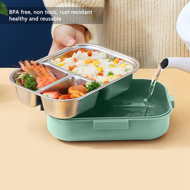 Thermal Lunch Box 1100ml Double Layer 3 Grid Design 304