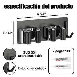 2 Soporte de Pared para Escobas y Trapeadores con 2 ranuras y 1 gancho, colgador de escoba,Organizador para Trapeadores y Escoba,Ganchos para Colgar Escobas y Trapeadores, de Fácil Instalación
