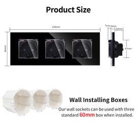JIMEIDA Socket in Black 16 Amp Glass Sockets with Waterproof Lid 228 x 86 mm, 250 V, 1 Compartment