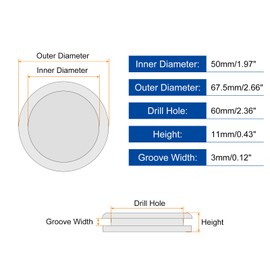 uxcell 2Pcs Rubber Grommets 2-3/8" (60mm) Drill Hole, 2" (50mm) ID Double Sided Hole Plugs Ring Gasket for Firewall Cable Wire Protecting, White