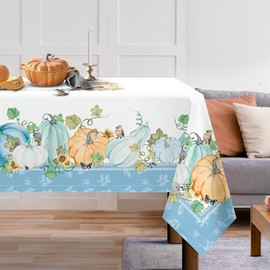 Arquiel Rectangular Tablecloth Washable Vintage Thanksgiving Tablecloths Maple Leaf Blue Pumpkin Truck Tablecloth for Party Picnic Autumn Dinner Decor (140 x 180 cm)