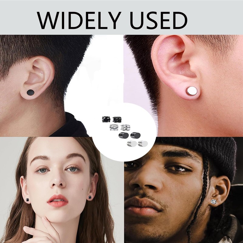 4 Pairs Magnetic Earrings, Stainless Steel Stud Earrings, Silver and