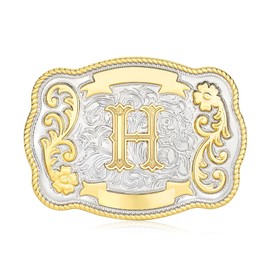 HUABOLA CALYN Vintage Belt Buckle Men Western Cowboy Rodeo Initial Letter ABCDMRJ to Z Golden Belt Buckles for Women H