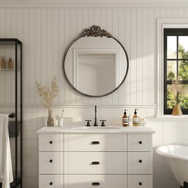 YIDIE Round Mirror, 24''Baroque Style Wall Mirror Metal Frame Circle Mirrors for Entryway, Living Room or Bedroom,Retro Black