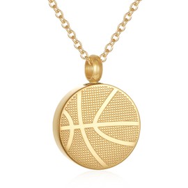 STEFWD Basketball Memorial Necklace For Ashes Of Loved Ones Stainless Steel Sport Cremation Jewelry Keepsake Urn Necklace For Men Child Women Souvenir(Gold)