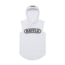 Battle Sports Sleeveless Light Action Workout Hoodie - Raglan Cut Sleeveless Hoodie for Youth - White/Black, Youth Medium