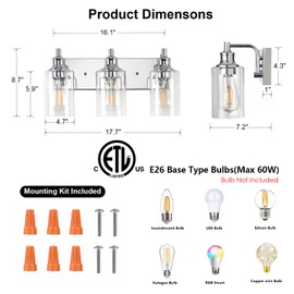 ALAISLYC 3-Light Bathroom Light Fixtures Modern Chrome Vanity Lights for Bathroom Lighting Fixtures Over Mirror for Cabinet Mirror Bedroom Hallway