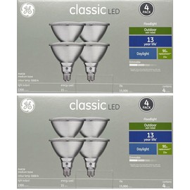 GE (8 LED Bulbs) Classic LED PAR38 FloodLight, Daylight, 15 watts, 1300 lumens, Dimmable, 5000K Color Temp, Medium Base, Suitable for Outdoor Use, Medium Base