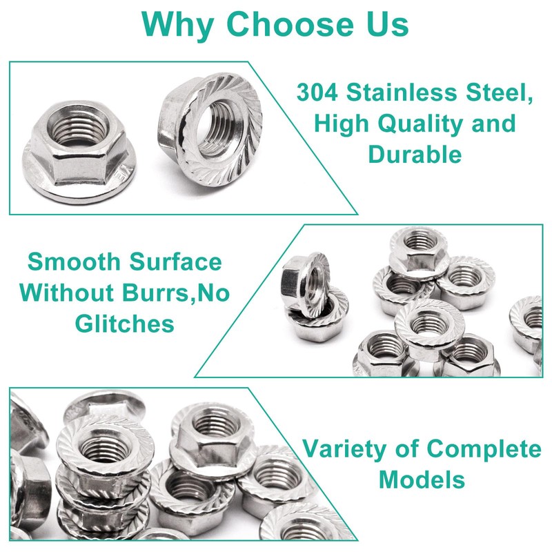 M10 x 1.25mm Flange Nut, 304 Stainless Steel Serrated Flange