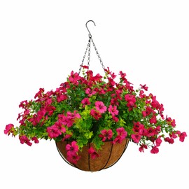 Bo Wawa Home Decoration Silk Fabric Fake Flowers DIY Chain Hanging Basket Parlor Garden Wedding Ornaments Cute Pink Artificial Flower Eucalyptus Magnolia (Pink- Big basket)