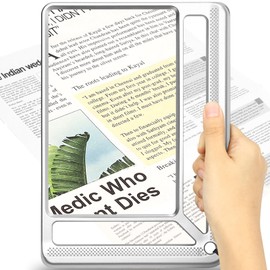 AKKYCVS 5X Full Page Magnifying Glass for Reading, Lightweight Rectangular Magnifier Provides Large Book Page Viewing Area, Handheld Magnifier for Reading Small Prints for Seniors, Low Vision-Silver