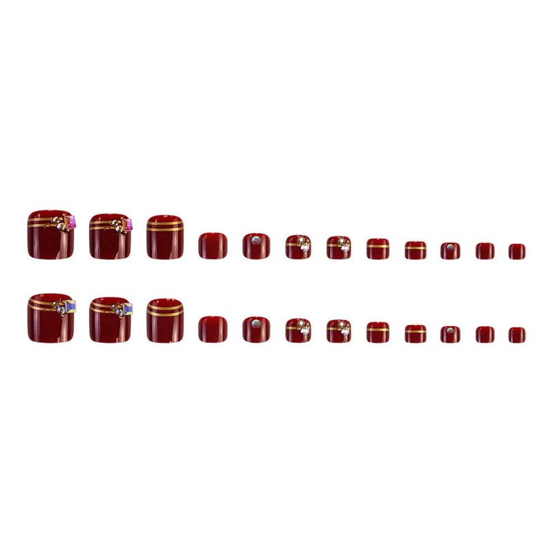 24Pcs Wine Red Press on Toenails for Women Summer Short