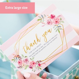 T MARIE 50 Large 4x6 Pink Thank You Postcards Small Business Supplies for Boutique Shops - Faux Gold and Pink Floral Thank You For Your Order and Thanks For Supporting My Small Business Cards