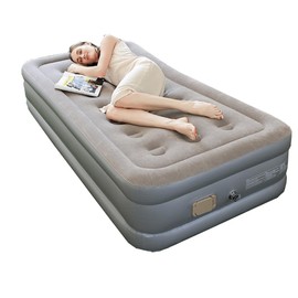 Buric Luxury Queen Air Mattress with Built-in Pump,Comfort Blow up Mattress with Pillow,Fast & Easy Inflatable Mattress, Foldable Blow Up Mattress with Storage Bag (Gray Double Layer-Single Bed)