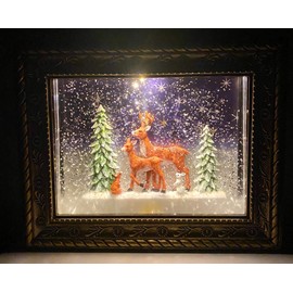 San Francisco Music Box Musical Lighted Reindeer in The Woods Frame