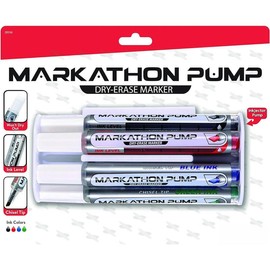 Markathon Pump Dry Erase Marker  Chisel Tip Assorted Colors 4 Pack with Eraser (MWL6SXBP4MKIT) - Size: 12 Count (Pack of 1), Style: Assorted
