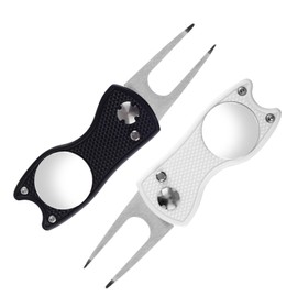 AquaLoach Golf Green Fork White Black Set of 2 Golf Divot Tool Foldable Magnetic Ball Marker Green Fork Compact Design