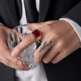 MYNENEY 14K Gold/Silver/Black Plated Square Signet Ring Anillos De Hombre Statement Classical Wedding Rings Band for Men