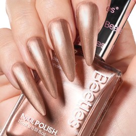 Beetles Glitter Nail Polish 1Pcs 15ml Nail Polish-Fast Drying & Long Lasting Nail Polish Bronzer Gold Nail Lacquer Finish Nail Art Design for Women