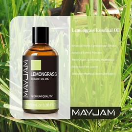 MAYJAM Essential Oil, Lemongrass 3.38 fl oz (100 ml) Aroma Oil, Natural Lemongrass Oil, Aroma Gift