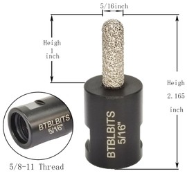 BTBLBITS Diamond Mortar Raking Bit 5/16" x 1" Router Bits with 5/8-11 Thread Plus 3/8" Hex Shank Adapter for Tuck Pointing Granite Marble Masonry Brick Stone Removal