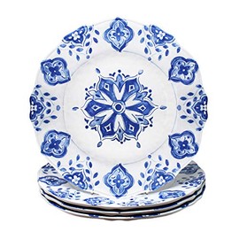 Le Cadeaux Melamine 11 inch Dinner Plate Set of 4, Moroccan Blue