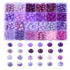 Stiesy 500pcs/box 24 Styles 7.5~8mm Acrylic Purple Beads Round Loose Beads for Friendship Bracelet Earring Jewelry Making