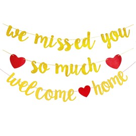 SKTMH Welcome Home Banner Welcome Home Party Decorations We Will Miss You So Much Banner Welcome Home Streamers We Will Miss You Garland Black Banner Hanging Banner for Home Party Supplies (Gold)