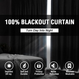 H.VERSAILTEX 100% Blackout Curtains for Bedroom Thermal Insulated Blackout Curtains 45 inch Length Full Light Blocking Window Drapes for Living Room with Black Liner 2 Panels, Greyish White