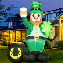 St. Patricks Day Inflatable Decorations 8ft Large Leprechaun Built-in LED Lights with Shamrock and Gold Coin Pot Blow Up Décor Outdoor Lucky Day Holiday Party Lawn Yard Garden Patio