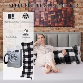Cozy Plush Fluffy Body Pillow,Full Body Pillows for Adults,20X54 Inches with Ultra Soft Bed and Sofa Pillow for Side Sleeper & Pregnancy,Big Hug Double Pillow, Checkerboard Print in Black/White