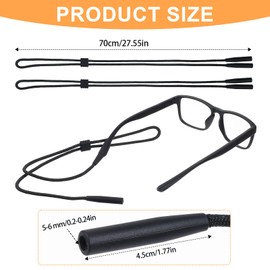 Classicseali 2PCS Sunglasses String,Adjustable Sunglass Strap,Comfortable and Soft Sunglasses Strap, for Rock Climbing, Fishing, Cycling, Hiking, Skiing, Water Sports or Daily Wear, Black