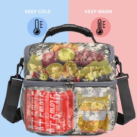 FlowFly Double Layer Cooler Insulated Lunch Bag Adult Lunch Box Large Tote Bag for Men, Women, With Adjustable Strap,Front Pocket and Dual Large Mesh Side Pockets,Digital Camo